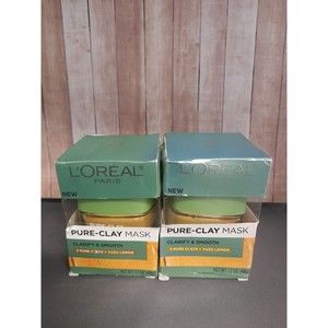 2 Jars Pots of L’Oreal Paris 3 Pure-Clay Masks Yuzu Lemon NEW in Box 1.7oz